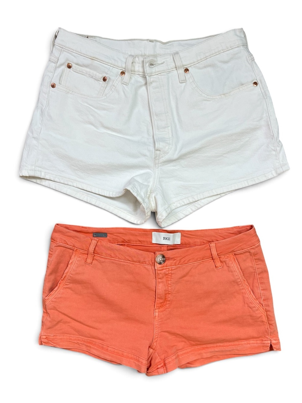 Bundle 2 BKE & 501 LEVIS Women's Shorts - White and Coral Size 27